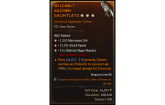 Legendary Gloves[Necromancer | *3 SkelMage | *13.5 ATKSPD | *1310 Life]