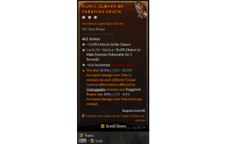 Legendary Gloves[Incinerate | *4 Incinerate | *12 Crit | *36 LH:Vulnerable]