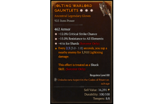 Legendary Gloves[IceShards | *4 IceShards | *12 Crit | *15 ResistAll]