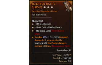 Legendary Gloves[BloodLance | *4 BloodLance | *12 Crit | *135 INT]