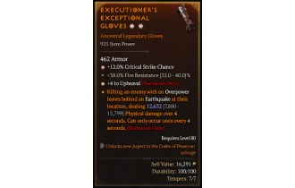 Legendary Gloves[Upheaval | *4 Upheaval | *12 Crit | 38 FR]