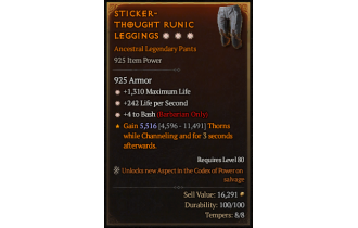 Legendary Pants[Barbarian | *4 Bash | *1310 Life]