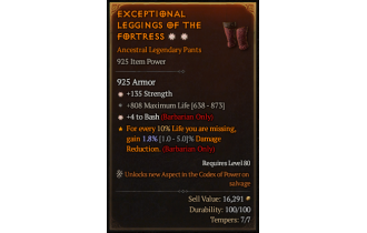 Legendary Pants[Barbarian | *4 Bash | *135 STR | 808 Life]