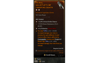 Legendary Gloves[Pulverize | *4 Pulverize | *12 Crit | 37 PR]