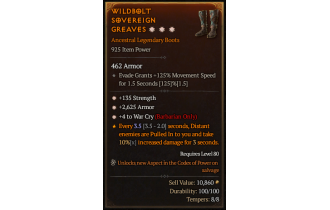 Legendary Boots[Barbarian | *4 WarCry | *2625 Armor | *135 STR]