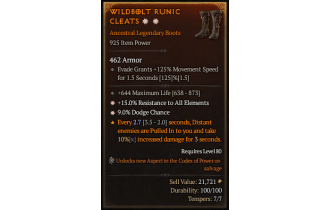 Legendary Boots[*15 ResistAll | *9 Dodge | 644 Life]