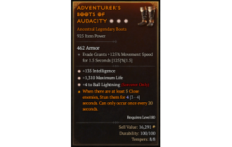 Legendary Boots[Sorcerer | *4 BallLightning | *135 INT | *1310 Life]