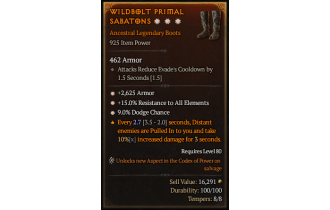 Legendary Boots[*15 ResistAll | *2625 Armor | *9 Dodge]