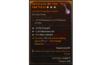 Legendary Amulet[Barbarian | *3 HeavyHanded | *10.9% STR | *1310 Life]