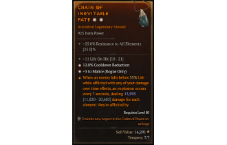 Legendary Amulet[Rogue | *3 Malice | *12 CDR | 11 LoH]