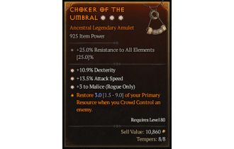 Legendary Amulet[Rogue | *3 Malice | *13.5 ATKSPD | *10.9% DEX]