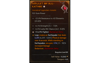 Legendary Amulet[Barbarian | *3 PitFighter | 6.5 LHC | 6.1% STR]