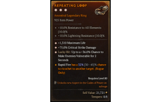 Legendary Ring[*36 LH:Vulnerable | *75 DMG_Crit | *1310 Life]