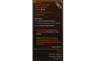 Legendary Gloves[Necromancer | *3 SkelMage | *12 Crit | 40 CR]