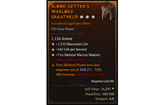 Legendary Helm[Necromancer | *3 SkelWarrior | *1310 Life | *242 LpS]