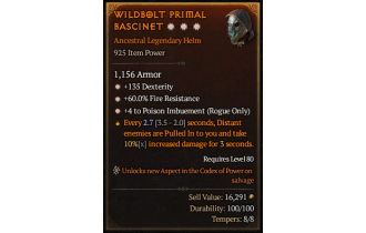 Legendary Helm[Rogue | *4 PoisonImbue | *135 DEX | *60 FR]