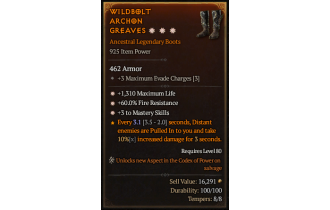 Legendary Boots[Sorcerer | *3 Mastery | *1310 Life | *60 FR]