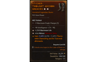 Legendary Boots[Sorcerer | *4 Meteor | *1310 Life | 90 INT]