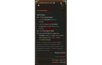 Flameweaver[*DMG 76 | *3 Pyromancy | *13.5 ATKSPD | 21 CT: Firebolt | 32 FirewallSize]