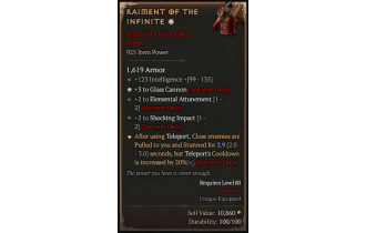 Raiment of the Infinite[STUN 2.9 | *3 GlassCannon | 123 INT | 2 ElementalAttunement | 2 ShockingImpact]