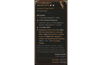 Paingorger's Gauntlets[*DMG 160 | *6 BasicSkills | *12 CDR | 9 ATKSPD | 19.5 LH:Stun]