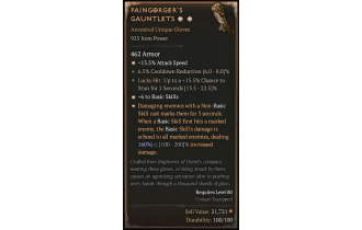 Paingorger's Gauntlets[*DMG 160 | *6 BasicSkills | *13.5 ATKSPD | 6.5 CDR | 15.5 LH:Stun]