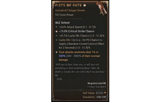 Fists of Fate[*DMG 300 | *13 Crit | 43.3 LHC | 4.6 ATKSPD | 34.9 LH:CC]