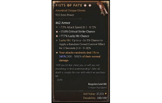 Fists of Fate[*DMG 245 | *77.7 LHC | *13 Crit | 7.3 ATKSPD | 16.3 LH:CC]