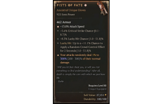 Fists of Fate[*DMG 300 | *13 ATKSPD | 8.3 LHC | 5.6 Crit | 11.1 LH:CC]