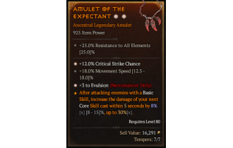 Legendary Amulet[Necromancer | *3 Evulsion | *12 Crit | 18 MS]