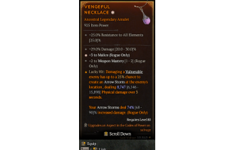 Legendary Amulet[Rogue | *3 Malice | 2 WeaponMastery | 29 DMG]