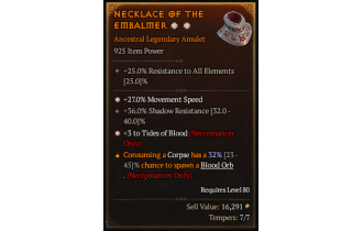 Legendary Amulet[Necromancer | *3 TidesOfBlood | *27 MS | 36 SR]