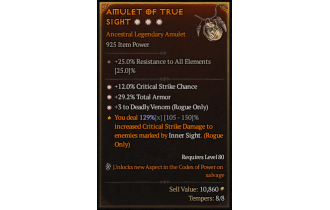 Legendary Amulet[Rogue | *3 DeadlyVenom | *12 Crit | *29.2 TA]