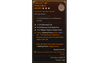 Legendary Amulet[Rogue | *3 WeaponMastery | *10.5 RCR | *1310 Life]