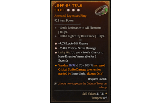 Legendary Ring[*9 LHC | *36 LH:Vulnerable | *75 DMG_Crit]