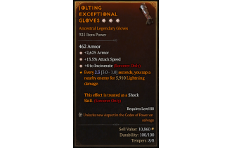 Legendary Gloves[Incinerate | *4 Incinerate | *13.5 ATKSPD | *2625 Armor]