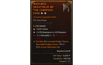 Legendary Helm[*15 ResistAll | *2625 Armor]