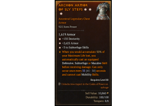 Legendary Chest Armor[Rogue | *3 Subterfuge | *2625 Armor | *135 DEX]