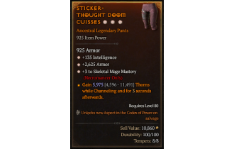 Legendary Pants[Necromancer | *3 SkelMage | *2625 Armor | *135 INT]