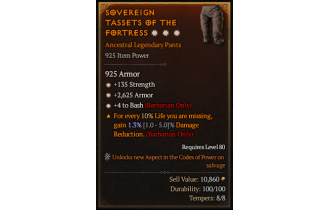 Legendary Pants[Barbarian | *4 Bash | *2625 Armor | *135 STR]