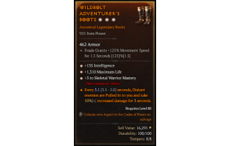 Legendary Boots[Necromancer | *3 SkelWarrior | *135 INT | *1310 Life]