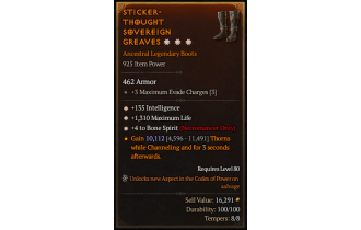 Legendary Boots[Necromancer | *4 BoneSpirit | *135 INT | *1310 Life]