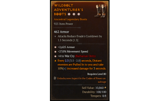 Legendary Boots[Barbarian | *4 WarCry | *27 MS | *2625 Armor]