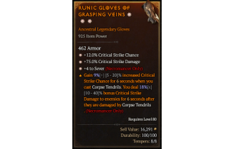 Legendary Gloves[Sever | *4 Sever | *12 Crit | *75 DMG_Crit]