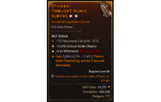 Legendary Gloves[Whirlwind | *4 Whirlwind | *12 Crit | 732 Life]