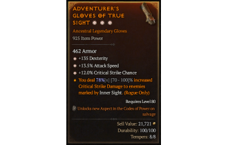 Legendary Gloves[*12 Crit | *13.5 ATKSPD | *135 DEX]