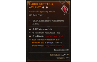 Legendary Amulet[Necromancer | *3 Gloom | *1310 Life | 6 MR]