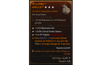 Legendary Amulet[Barbarian | *3 PitFighter | *12 Crit | *1310 Life]