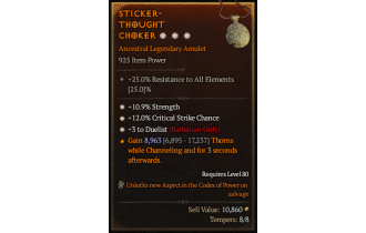 Legendary Amulet[Barbarian | *3 Duelist | *12 Crit | *10.9% STR]