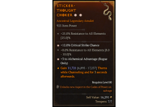 Legendary Amulet[Rogue | *3 AlchemicalAdvantage | *12 Crit | 8 ResistAll]